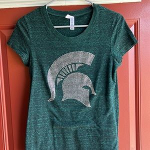Michigan State University t-shirt, medium size, crystal spartan head on shirt